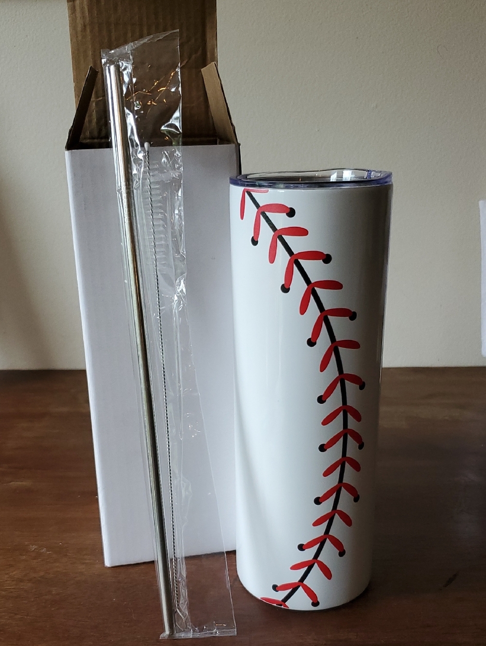 White Baseball Stitch Stainless Steel Travel Tumbler - Unbranded